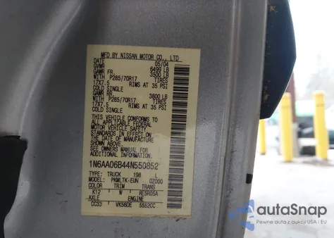 2004 Nissan Titan Se from USA, damaged, VIN 1N6AA06B44N550852